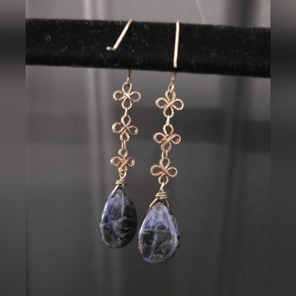 Gorgeous Handmade Blue Stone and Silver Drop Earrings - Picture 2 of 4